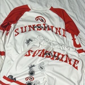 Red and White Sunshine Graphic Short Set